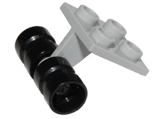 Lego Plate, Modified 2 x 2 Thin with Dual Wheels Holder - Split Pins with Black Wheels 8mm D. x 9mm, Hole Notched for Wheels Holder Pin (4870 / 74967)