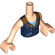 Lego Minidoll Torso Girl with Dark Blue Vest with Gold Trim Pattern, Light Nougat Arms with Hands / Light Nougat