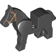 Animal, Horse, Movable Head, Black Eyes with White on Two Sides, White Pupils, Brown Bridle Print / Black