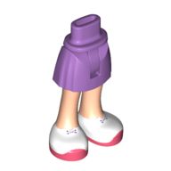 Lego Minidoll Hips and Short Skirt White Shoes, Coral Soles print [Thin Hinge] / Medium Lavender