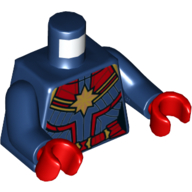 Lego Torso Jump-suit, Red Belt, Red Trim Gold Star Print (Captain Marvel), Dark Blue Arms, Red Hands / Dark Blue