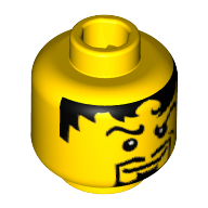 Lego Minifig Head Rascus / Soldier / Knight / Warrior / Soccer Player, Male, Messy Black Hair, Goatee Print / Yellow
