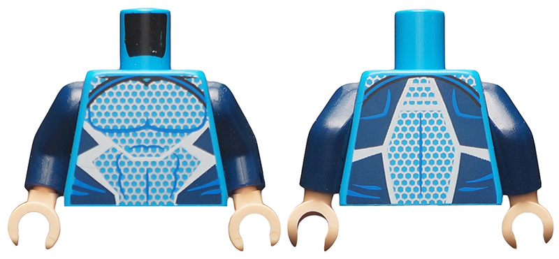 Lego Torso Muscles Outline with Black, Blue and White Suit with Light Blue Dots Pattern (Quicksilver) / Dark Blue Arms / Light Nougat Hands