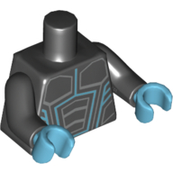 Lego Torso Armor, Medium Azure and Silver Lines Print, Black Arms, Medium Azure Hands / Black