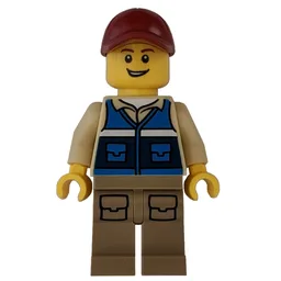 Man, Blue Vest, Dark Tan Legs, Dark Red Cap