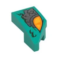 Brick Wedged, Curved 2 x 1 with Stud Notch Left with Orange Eye, Silver Armor Plating Print