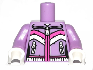 Lego Torso Female Zipper, 2 Zipper Pockets and Pink and White Stripes Pattern / Medium Lavender Arms / White Hands