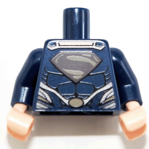 Lego Torso Muscles, Dark Red and Flat Gold Superman Logo and Oval Belt Buckle Print, Dark Blue Arms, Light Nougat Hands / Dark Blue
