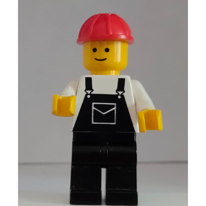 Lego Man, Black Overalls, Red Hard Hat (3626b Head)