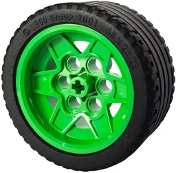 Wheel 43.2mm D. x 26mm Technic Racing Small, 6 Pin Holes with Black Tire 56 x 28 ZR Street (56908 / 41897) / Bright Green