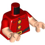 Lego Torso, Dual Molded Arms, Black Belt, Bright Light Orange Belt Buckle, Buttons print, Red Sleeves Pattern, Light Nougat Arms and Hands / Red
