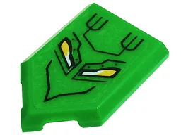 Tile, Modified 2 x 3 Pentagonal with Black Mouth, Lines, Metal Plates with Rivets, Bright Light Orange and White Eyes Pattern (Sticker) - Set 76175