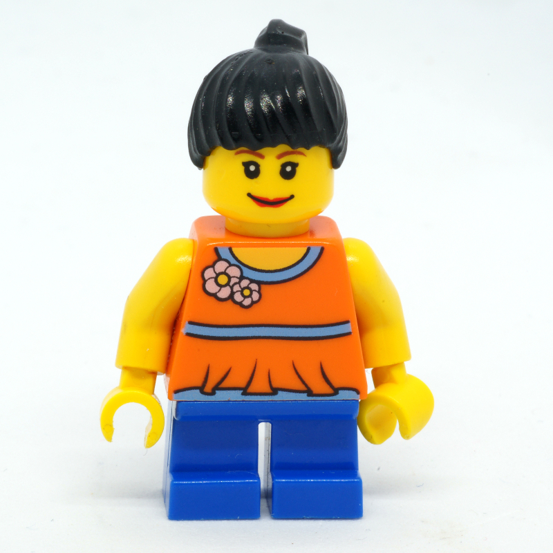 Lego Kid - Orange Torso, Blue Legs, Black Hair