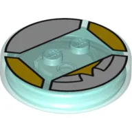 Function Brick Round 4 x 4 x 2/3 with 2 Studs and White Collar Shirt Print / Trans-Light Blue