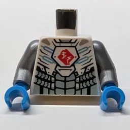 Torso Armour, Medium Blue Circuitry, Red Asian Symbol Print, Flat Silver Arms, Dark Azure Hands / White