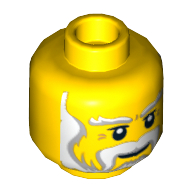 Lego Minifig Head King / Santa, Beard Gray and White Full, Thick Moustache and Eyebrows Print / Yellow