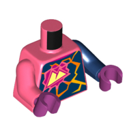 Lego Torso, Odd Arms, Yellow Mountains in Dark Pink Flower, Dark Blue Shapes, Lava print, Left Dark Blue Arm, Right Coral Arm, Magenta Hands / Coral