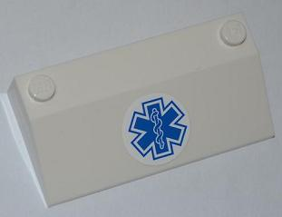 Lego Slope 33 3 x 6 without Inner Walls with Blue EMT Star of Life Pattern on White Background (Sticker) - Set 4431