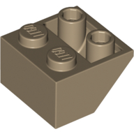 Lego Brick Sloped Inverted 45° 2 x 2 [Ovoid Bottom Pin, Bar-sized Stud Holes] / Dark Tan