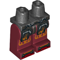 Lego Hips and Dark Red Legs with Silver Armor Plates and Orange Flames Print / Pearl Titanium