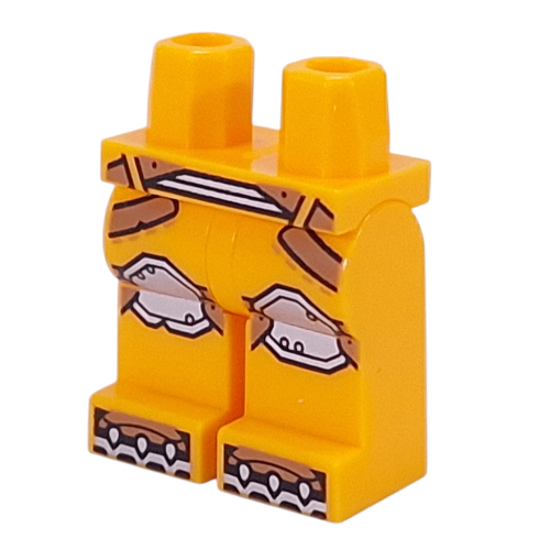 Lego Hips and Bright Light Orange Legs with Nougat Straps, Silver Belt, Kneepads, Claws print