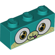 Lego Brick 1 x 3 with Puppycorn, Yellowish Green Face print (Alien) / Dark Turquoise