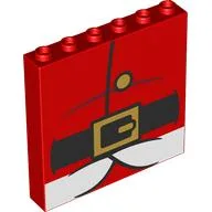 Panel 1 x 6 x 5 with Santa Chest, Black Belt, Gold Belt Buckle, Button, White Fur Print / Red