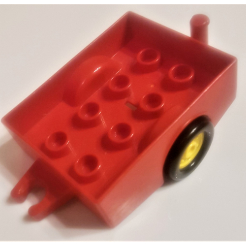 Lego Duplo Trailer with Hitch Ends and Yellow Wheels / Red