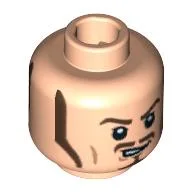 Minifig Head Will Turner, Long Brown Sideburns, Moustache, and Goatee Sneering / Smiling Print / Light Nougat