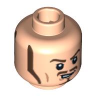 Lego Minifig Head Will Turner, Long Brown Sideburns, Moustache, and Goatee Sneering / Smiling Print / Light Nougat