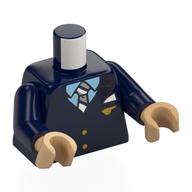 Lego Torso, Pilot Uniform, Gold Insignias, Bright Light Blue Shirt, White/Grey Tie print, Dark Blue Arms, Warm Tan Hands / Dark Blue