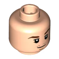 Minifig Head Mario Götze, Reddish Brown Eyebrows, Chin and Moustache Stubble, White Pupils Print [Hollow Stud] / Light Nougat