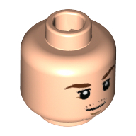 Lego Minifig Head Mario Götze, Reddish Brown Eyebrows, Chin and Moustache Stubble, White Pupils Print [Hollow Stud] / Light Nougat