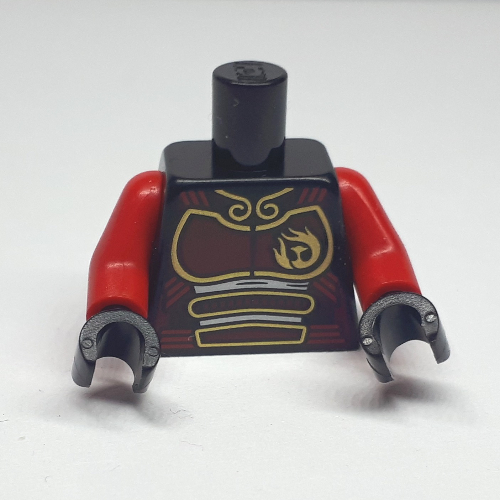 Lego Torso Armor, Dark Red with Gold Striping, Red Arms, Black Hands / Black