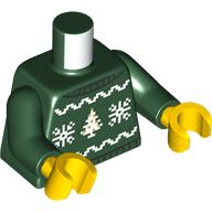 Lego Torso, Christmas Sweater, White Snowflakes, Tree print, Dark Green Arms, Yellow Hands / Dark Green