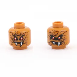 Minifig Head Commander Raggmunk, Dual Sided, Red Eyes, Wrinkles, White Fangs, Narrow Eyes / Wide Eyes, Open Mouth Print [Hollow Stud] / Dark Orange