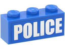 Brick 1 x 3 with White 'POLICE' Bold Narrow Large Font on Blue Background Pattern (Sticker) - Set 4440