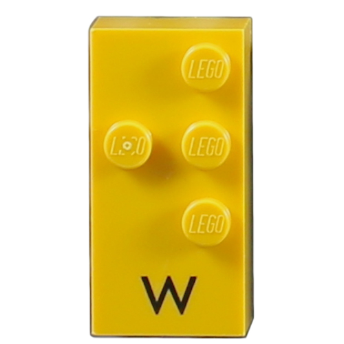 Lego Braille Brick 2 x 4 with 4 Studs ⠺ and 'W' Print / Yellow