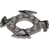 Ring 4 x 4 with 2 x 2 Hole and 4 Serrated Ends with Black and White Print (Ninjago Spinner Crown) / Flat Silver