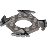 Lego Ring 4 x 4 with 2 x 2 Hole and 4 Serrated Ends with Black and White Print (Ninjago Spinner Crown) / Flat Silver