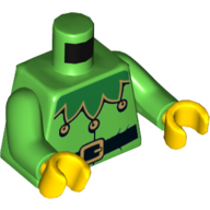 Lego Torso Jacket with Pointed Collar with Bells and Belt Print (Elf), Bright Green Arms, Yellow Hands / Bright Green