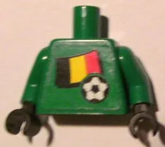 Torso Soccer Belgian Goalie, Belgian Flag Sticker Front, White Number Sticker Back Pattern (specify number in listing) / Green Arms / Black Hands