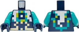 Torso Pixelated Dark Turquoise, Lime, Tan and White Armor Pattern / Dark Turquoise Arms / Dark Blue Hands