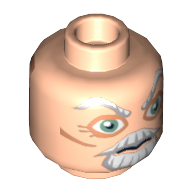 Lego Minifig Head Ki-Adi-Mundi, Large Eyes, White Eyebrows, Beard and Mustache Print [Blocked Open Stud] / Light Nougat