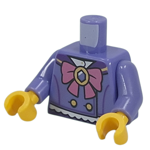 Lego Torso Jacket, Gold Buttons, White Ruffles, Dark Pink Bow with Jewel print, Blue Violet Arms, Yellow Hands / Blue Violet