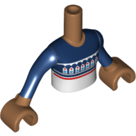 Lego Minidoll Torso Girl with Dark Blue Sweater, with White, Red, and Medium Azure Details Print, Medium Nougat Arms and Hands / Medium Nougat