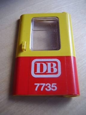 Lego Door 1 x 4 x 5 Train Right, Thin Support at Bottom with Red Bottom Half and 'DB 7735' Pattern (Sticker) - Set 7735