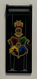 Flag 7 x 3 with Bar Handle with Gold Hogwarts Coat of Arms on Black Drape Pattern (Sticker) - Set 76389