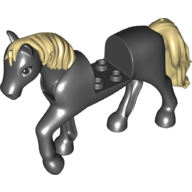 Lego Animal, Horse with Raised Leg, Tan Mane and Tail print / Black