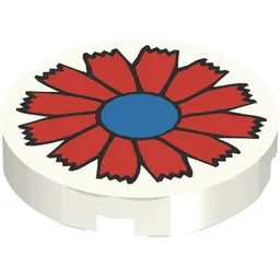 Tile Round 2 x 2 with Scala Red Flower and Blue Center Print / White
